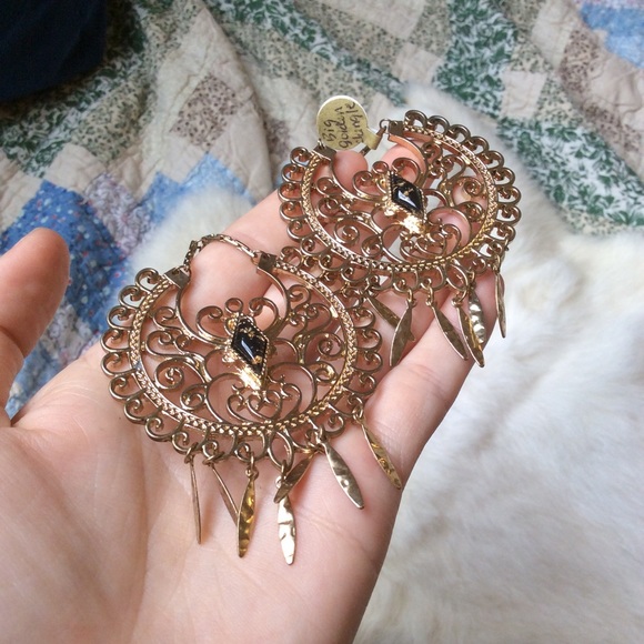 HOLD Big Bold Boho Swirl Earrings Golden Dangle - Picture 4 of 6